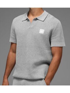 Alo Sports Club Sweater Knit Polo Shirt Mens Medium Gray 100% Cotton Relaxed Fit